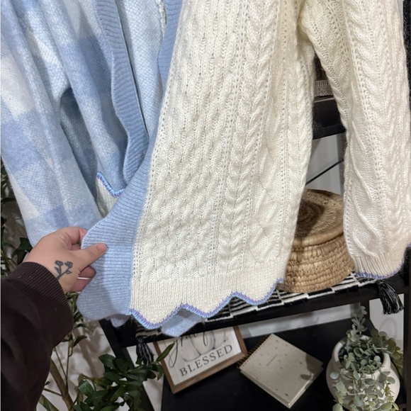 Patchwork Gingham Cardigan Blue and Cream Women's Cardigan - Picture 5 of 13